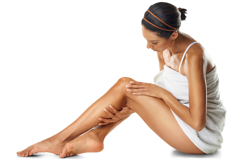 Natural beauty, woman and touch legs for dermatology, laser hair removal