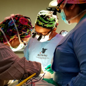 Surgeons performing a procedure in a professional medical setting in Honduras.